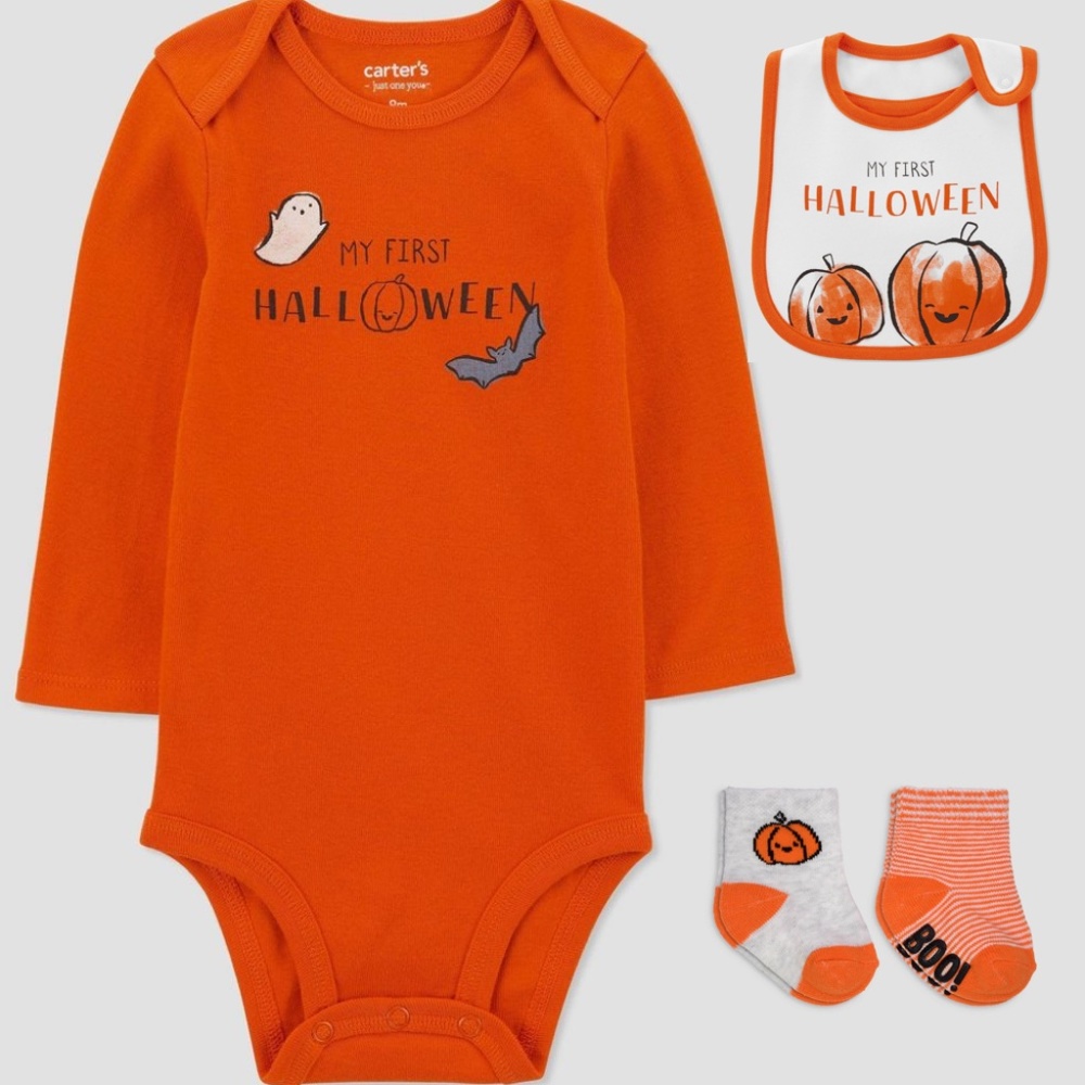Carter's JOY First Halloween 3 Month Bodysuit, Bib & Socks Set Nwt